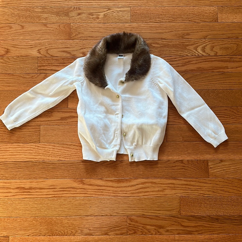 Janie and jack sweater size 3 gold buttons, fake fur collar.